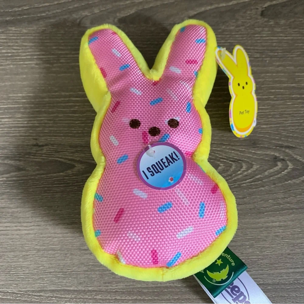 Peeps Plush Dog Toy Squeaker Sprinkles Easter Bunny Pink Yellow